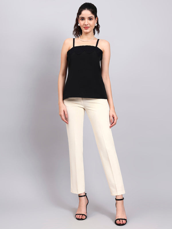 Powersutra Black Lace-Trim Camisole-Perfect To Pair With Blazers