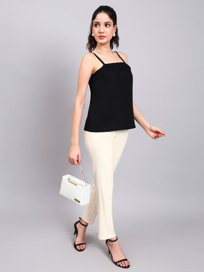 Powersutra Black Lace-Trim Camisole-Perfect To Pair With Blazers