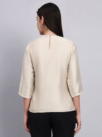 Powersutra Women Modern Floral Embroidery 3/4Th Sleeve Top