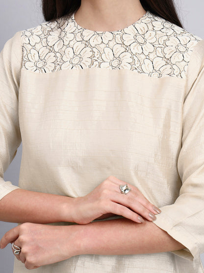 Powersutra Women Modern Floral Embroidery 3/4Th Sleeve Top