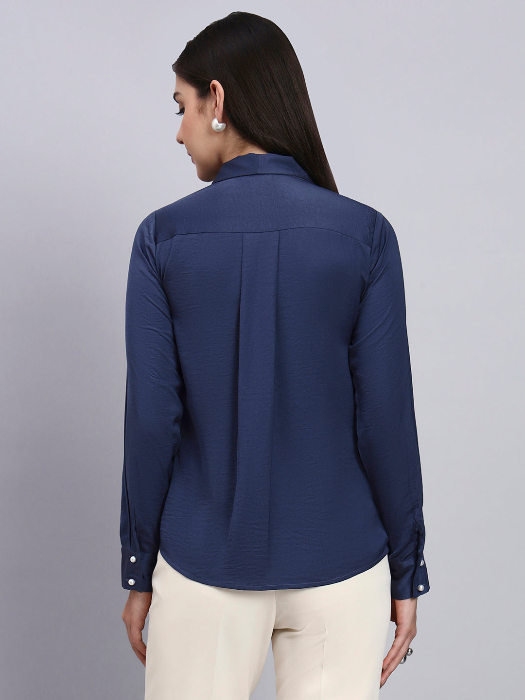 Powersutra Effortlessly Elegant - Blue Tie-Neck Top