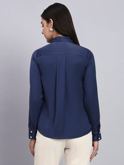 Powersutra Effortlessly Elegant - Blue Tie-Neck Top