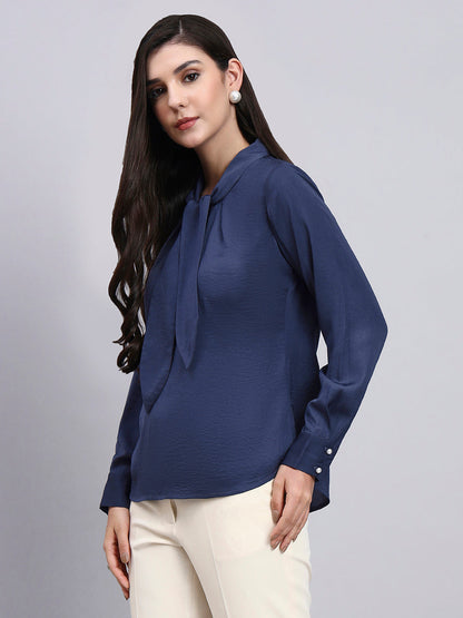 Powersutra Effortlessly Elegant - Blue Tie-Neck Top