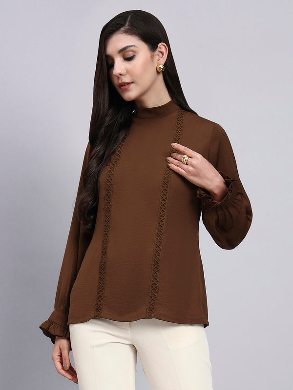 Powersutra Women Premium Chocolate Satin Top With Lace Detailing