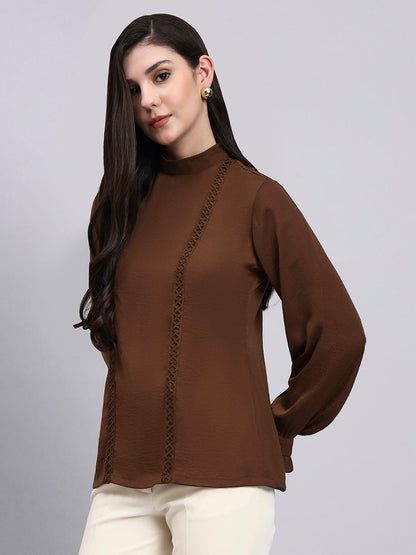 Powersutra Women Premium Chocolate Satin Top With Lace Detailing