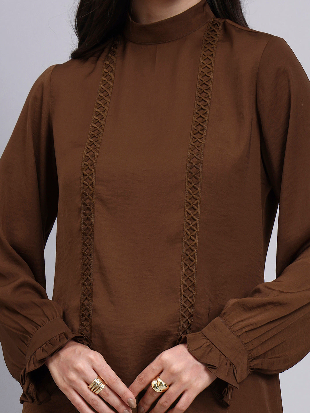 Powersutra Women Premium Chocolate Satin Top With Lace Detailing
