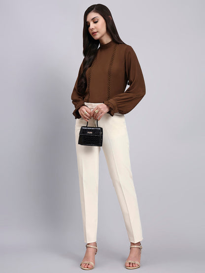 Powersutra Women Premium Chocolate Satin Top With Lace Detailing