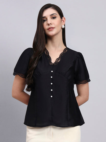 Powersutra Women Modern Puff Sleeve Top With Pearl Button