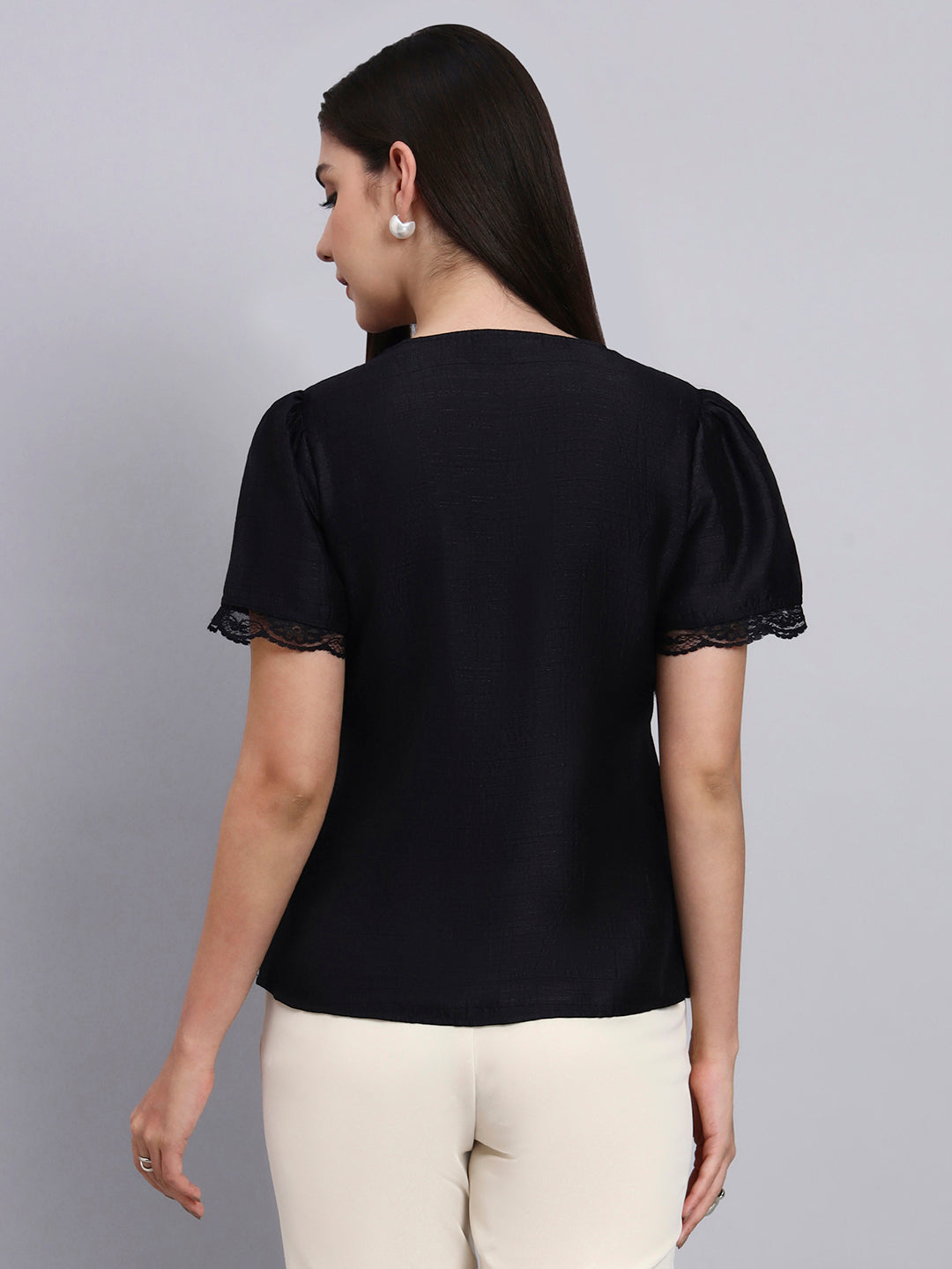 Powersutra Women Modern Puff Sleeve Top With Pearl Button