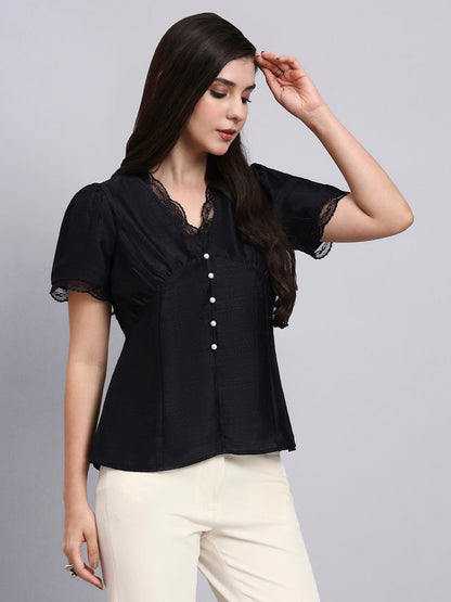 Powersutra Women Modern Puff Sleeve Top With Pearl Button