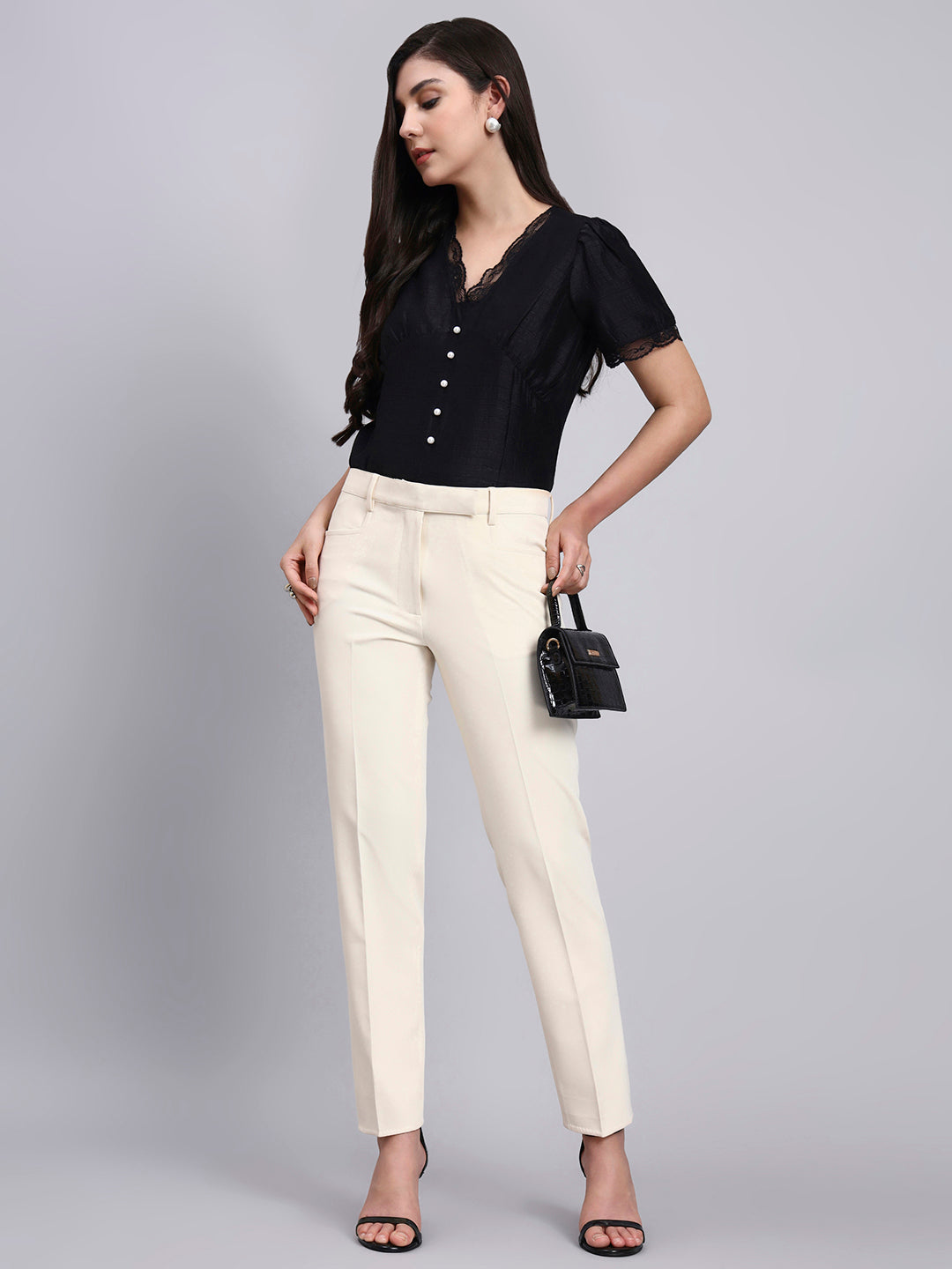 Powersutra Women Modern Puff Sleeve Top With Pearl Button