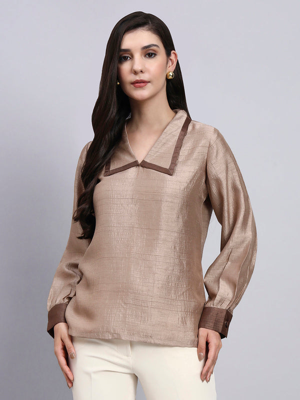 Powersutra Women Modern Contrast Collar Detailing Full Sleeve Top