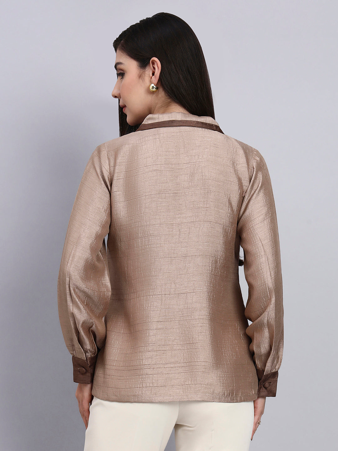 Powersutra Women Modern Contrast Collar Detailing Full Sleeve Top