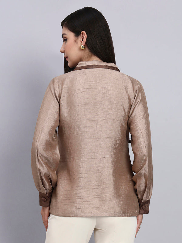 Powersutra Women Modern Contrast Collar Detailing Full Sleeve Top