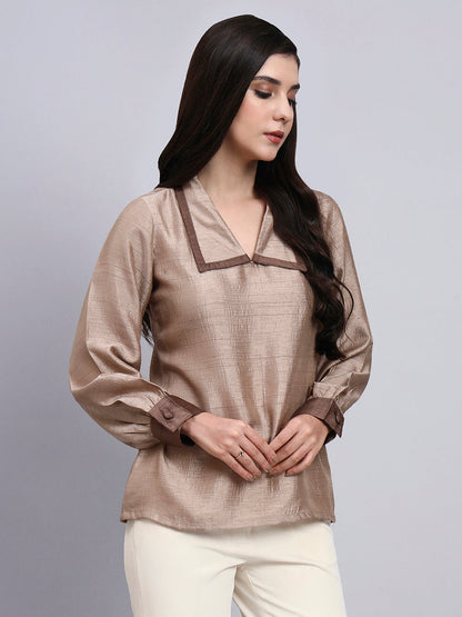 Powersutra Women Modern Contrast Collar Detailing Full Sleeve Top