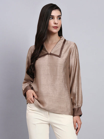 Powersutra Women Modern Contrast Collar Detailing Full Sleeve Top