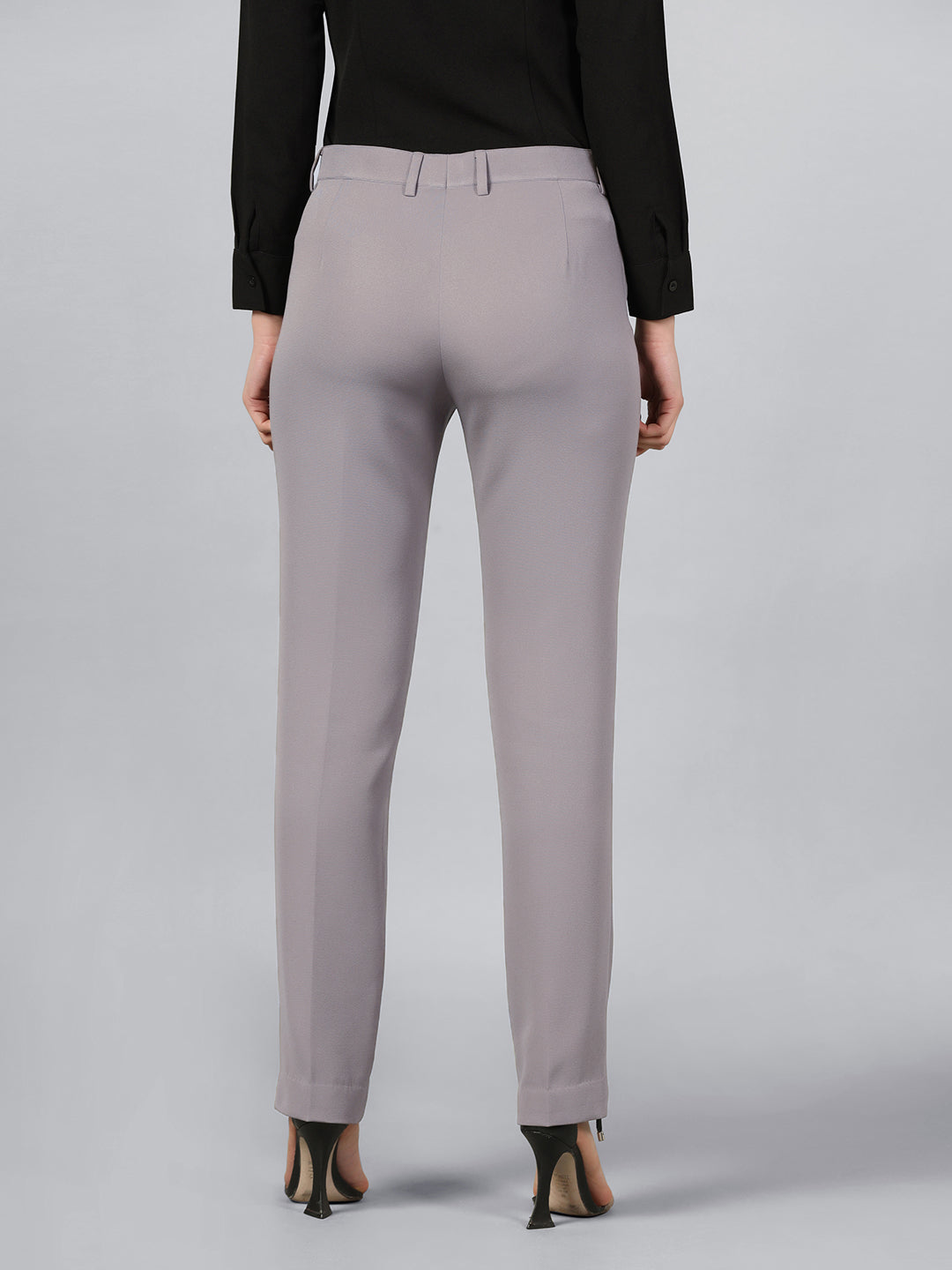 Slim Fit Mid Waist Stretch Pants-Grey