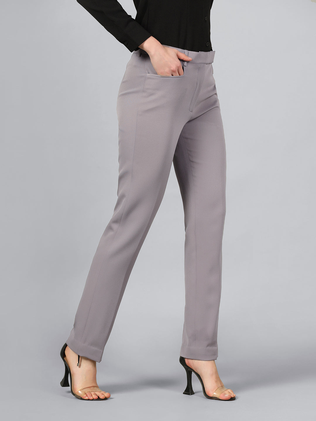 Slim Fit Mid Waist Stretch Pants-Grey