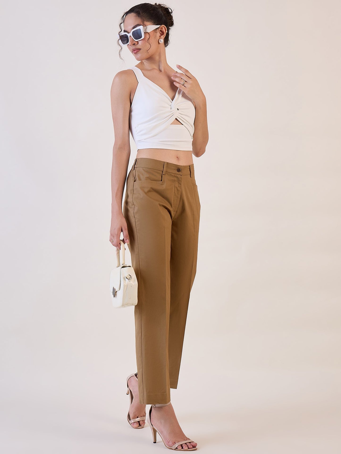 Brown Straight Fit Mid Waist Trouser