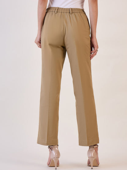 Straight Fit Mid Waist  Trouser - Camel Brown