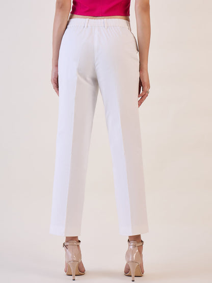 White Straight Fit Mid Waist Trouser