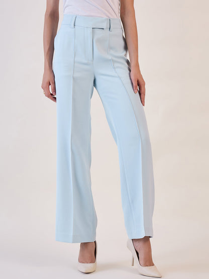 Light Blue Mid Waist Straight Fit Trouser