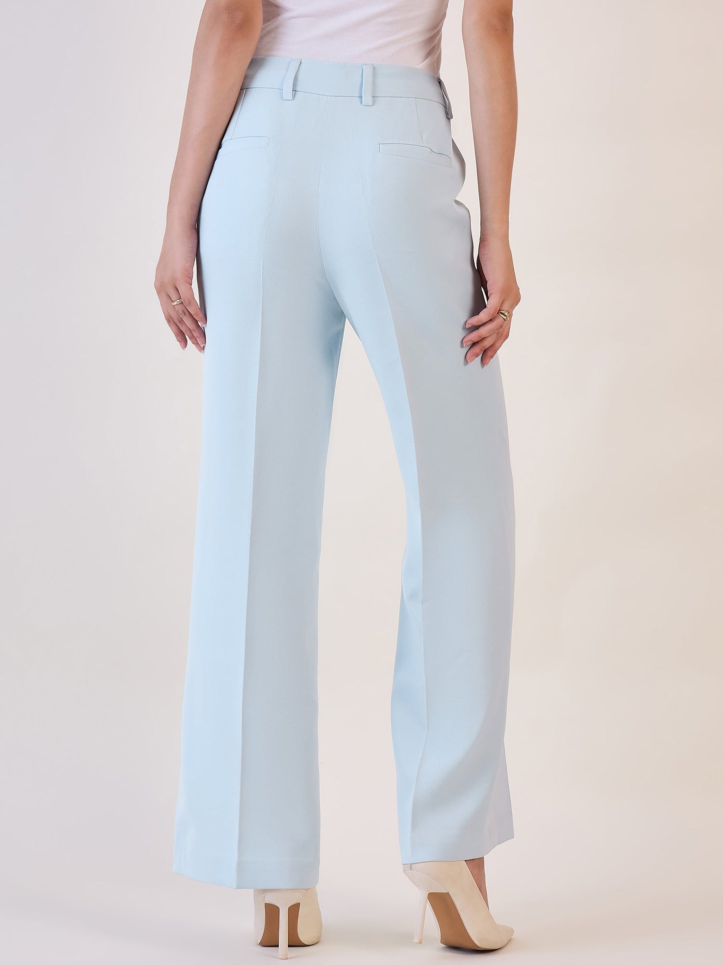 Light Blue Mid Waist Straight Fit Trouser