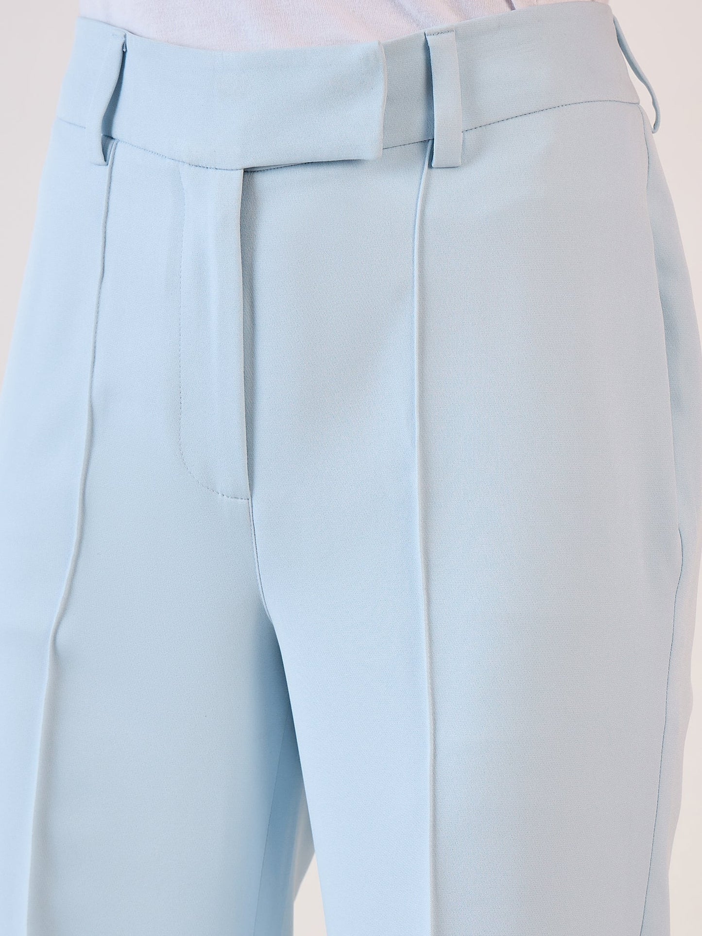 Light Blue Mid Waist Straight Fit Trouser