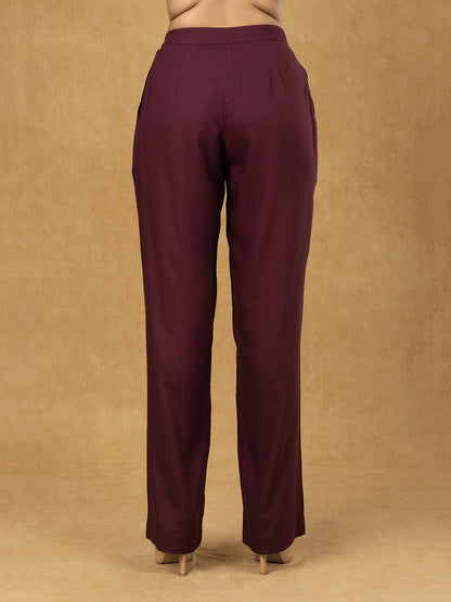 Burgundy Inverted Pleats High Waist  Trouser