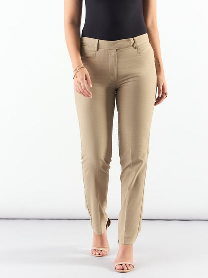 Beige Regular Fit Mid Waist Trouser