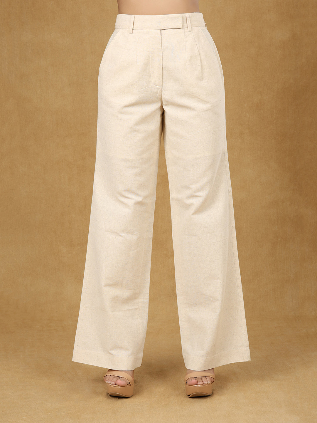 Off - White High Waist Linen Trousers