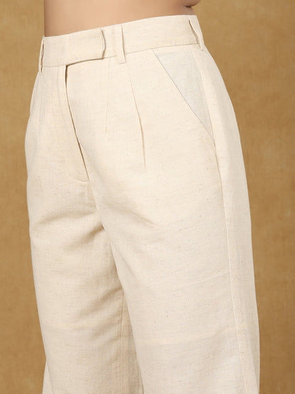 Off - White High Waist Linen Trousers