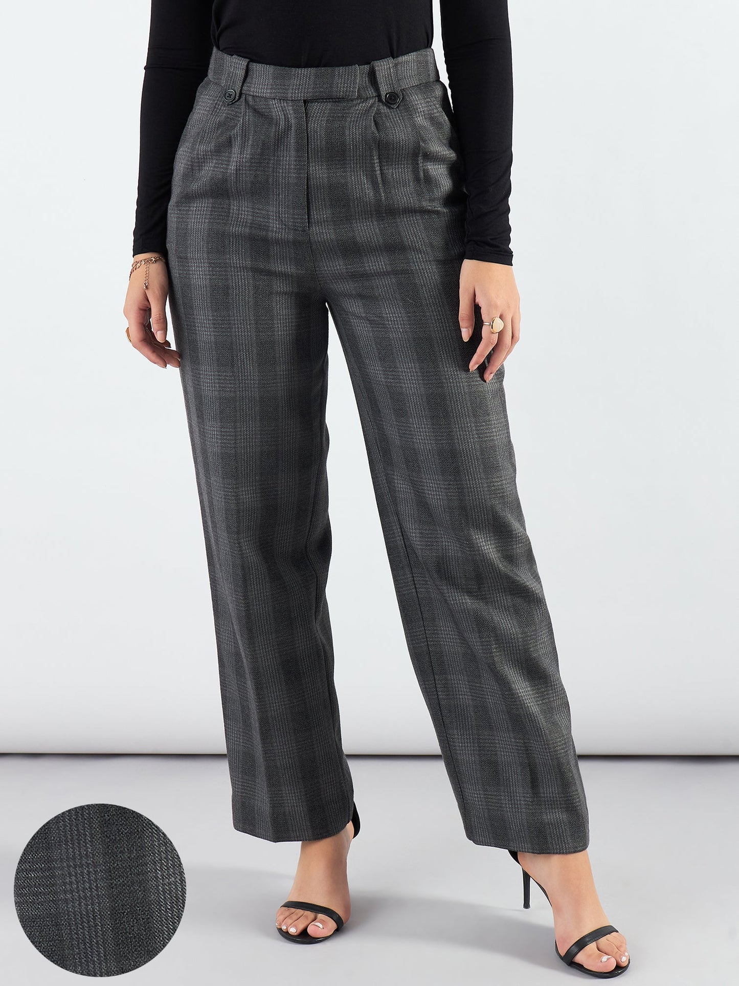 Checkered High Waist Warm Pleated Trouser