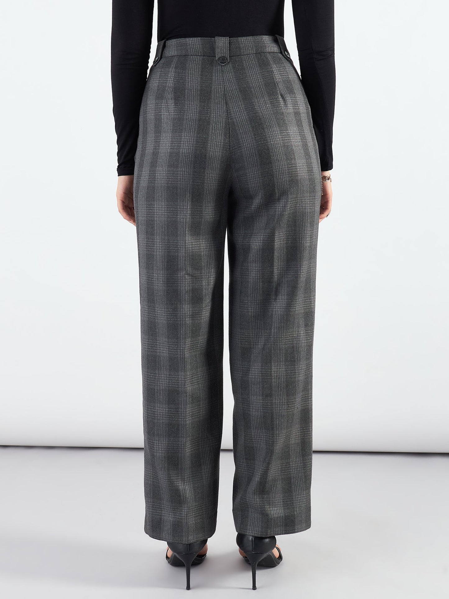 Checkered High Waist Warm Pleated Trouser