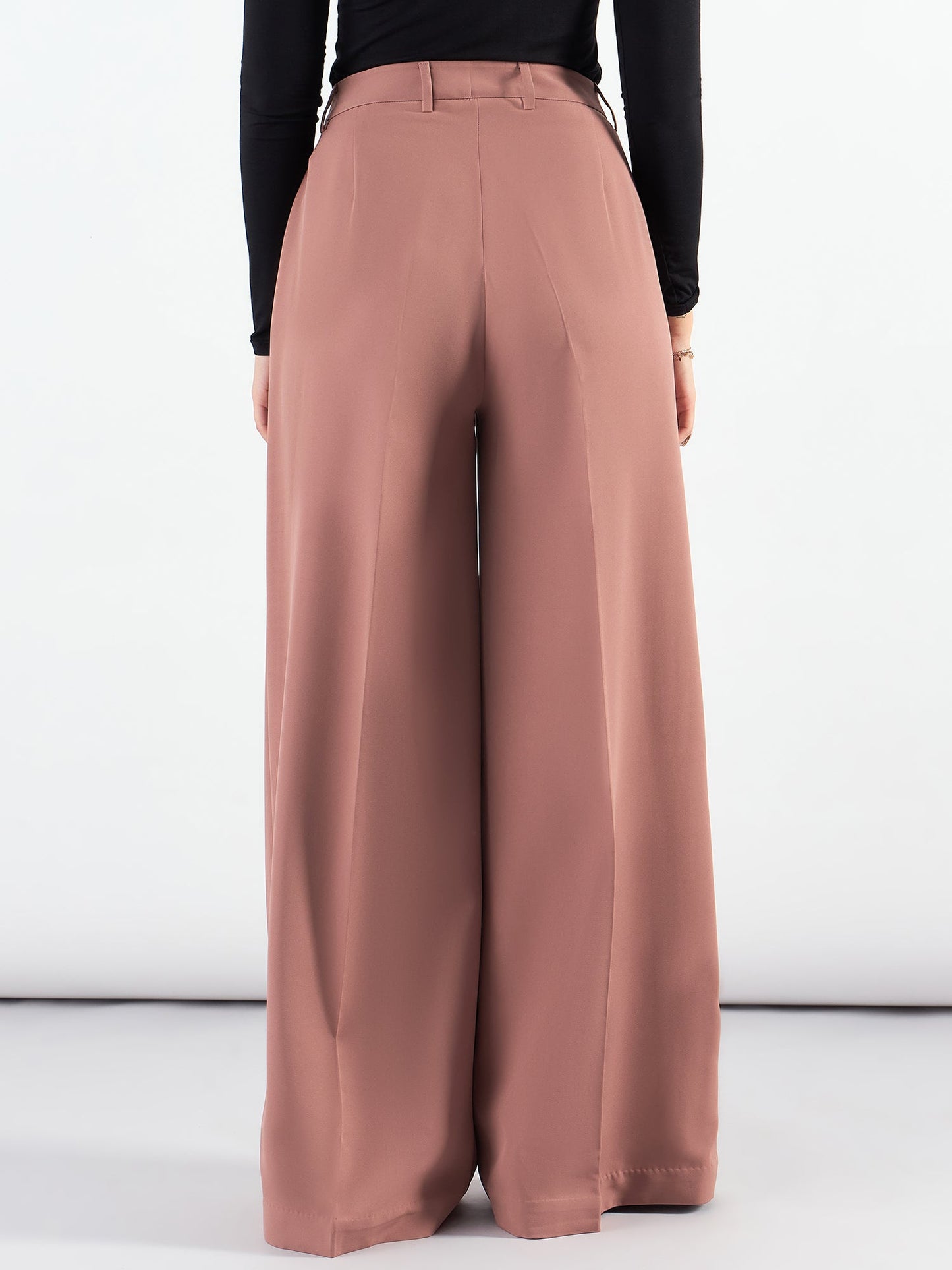 Dusty Peach Classic Relaxed Straight Fit High Waist Wide Leg Trouser In Stretchable Fabric