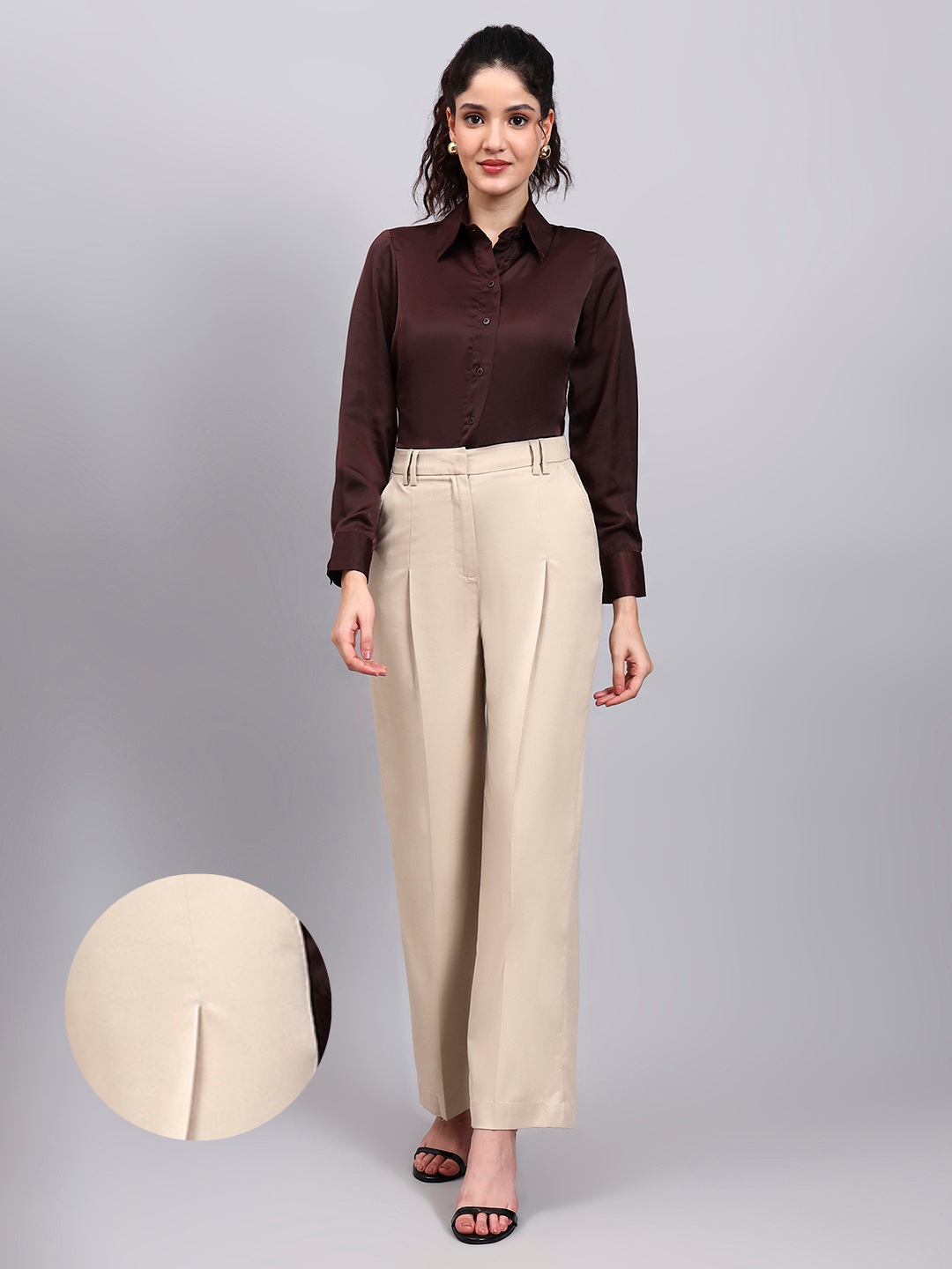 Powersutra Light Beige High Waist Pleated Trouser