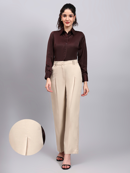 Powersutra Light Beige High Waist Pleated Trouser