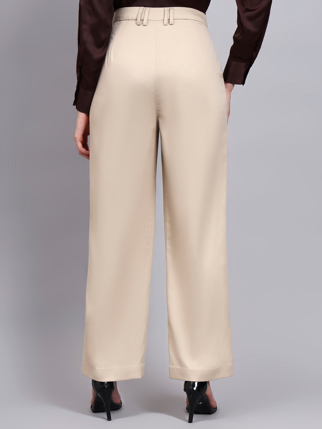 Powersutra Light Beige High Waist Pleated Trouser