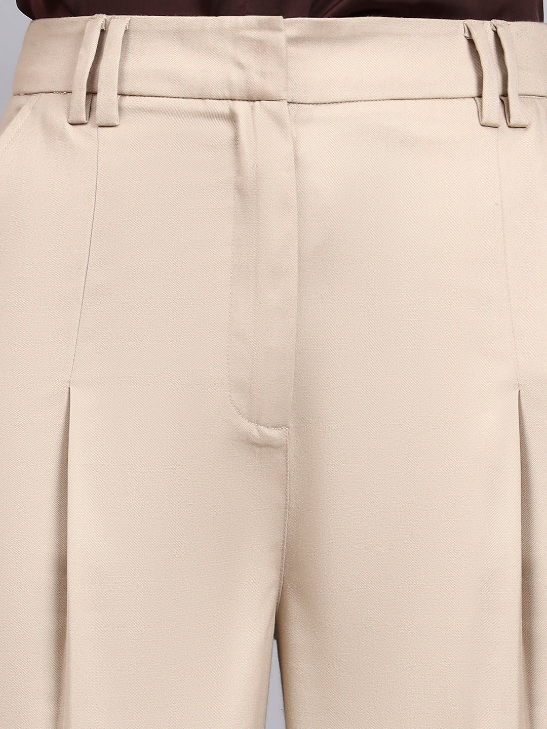 Powersutra Light Beige High Waist Pleated Trouser
