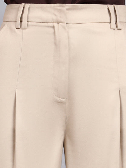 Powersutra Light Beige High Waist Pleated Trouser