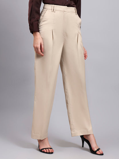 Powersutra Light Beige High Waist Pleated Trouser