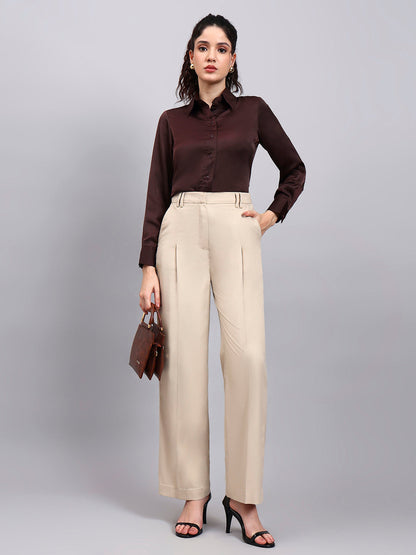 Powersutra Light Beige High Waist Pleated Trouser