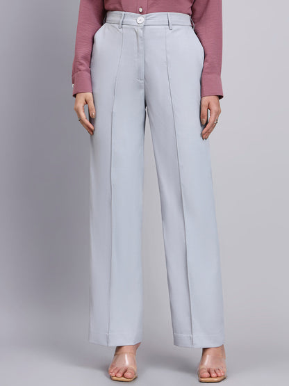 Powersutra Refined Silver Dust Grey Stretchable Trousers With Button Closure