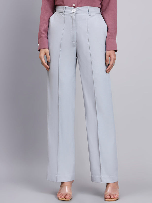 Powersutra Refined Silver Dust Grey Stretchable Trousers With Button Closure