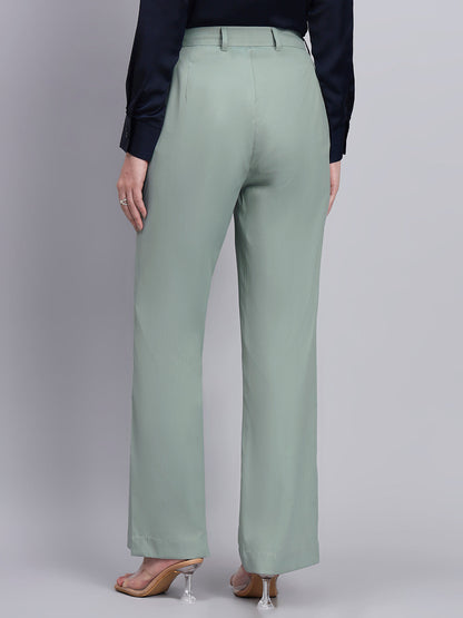 Powersutra Refined Sage Green Stretchable Trousers With Button Closure