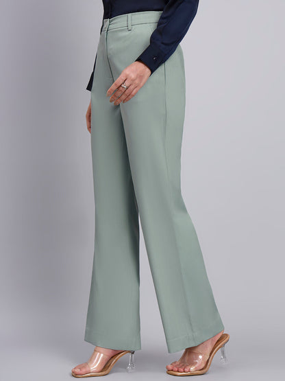 Powersutra Refined Sage Green Stretchable Trousers With Button Closure