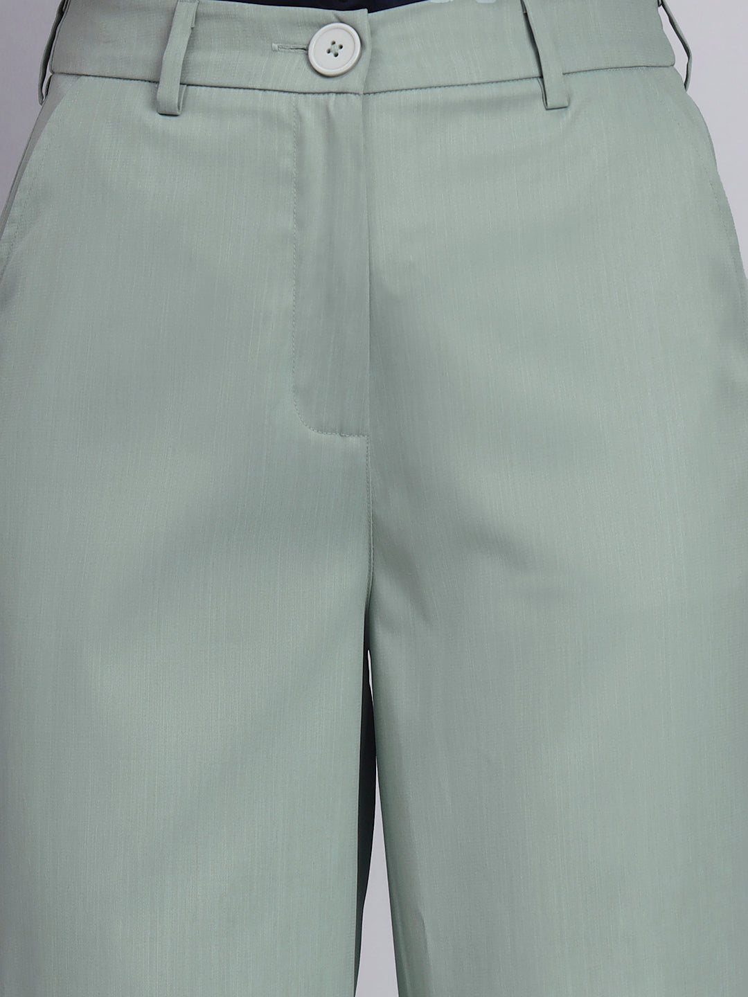 Powersutra Refined Sage Green Stretchable Trousers With Button Closure