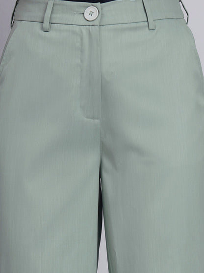 Powersutra Refined Sage Green Stretchable Trousers With Button Closure