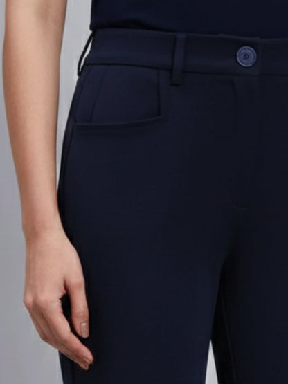 Women Navy Blue High-Rise Trouser