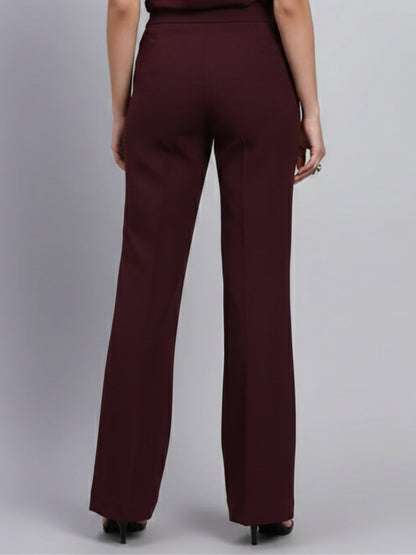 Women Burgundy High-Rise Trouser